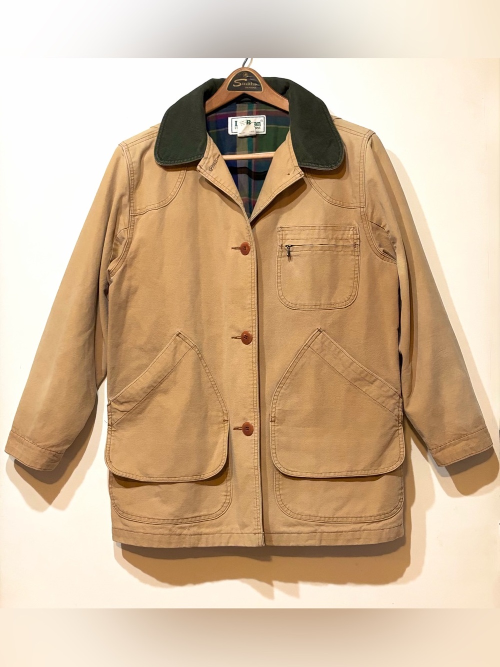 Vintage L.L. Bean Original Field Coat / Barn Jacket with Plaid Flannel Lining